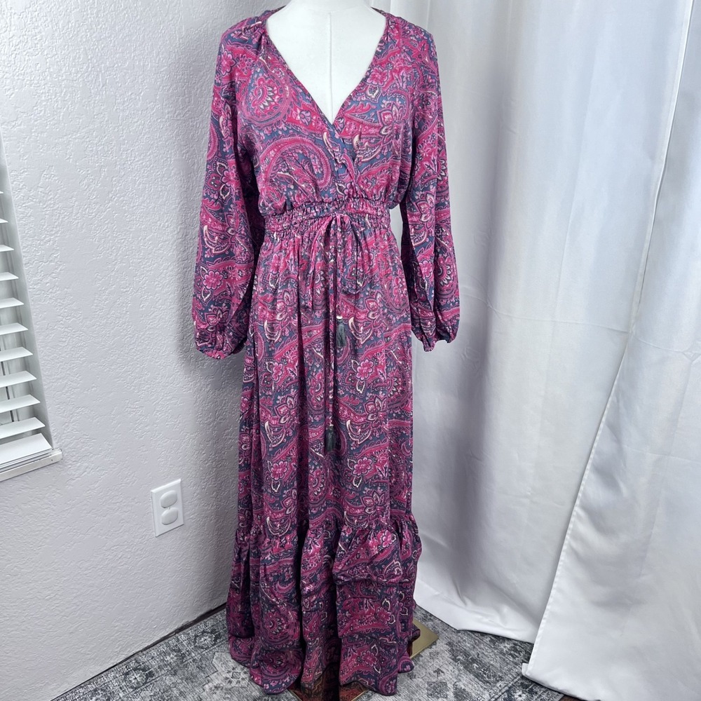Chaudry Maxi Dress Womens Medium Paisley Smocked Boho Festival Hippie Chic NWT